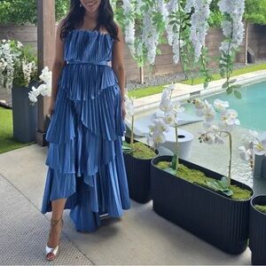 AMUR Blue Ruffled Midi Dress